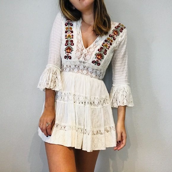 ❤️Free People one lace boho embroidered mini dress - Picture 4 of 8